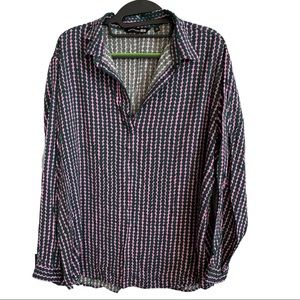 Uniqlo x Marimekko Pink and Green Graphic Print Long Sleeve Blouse XXL